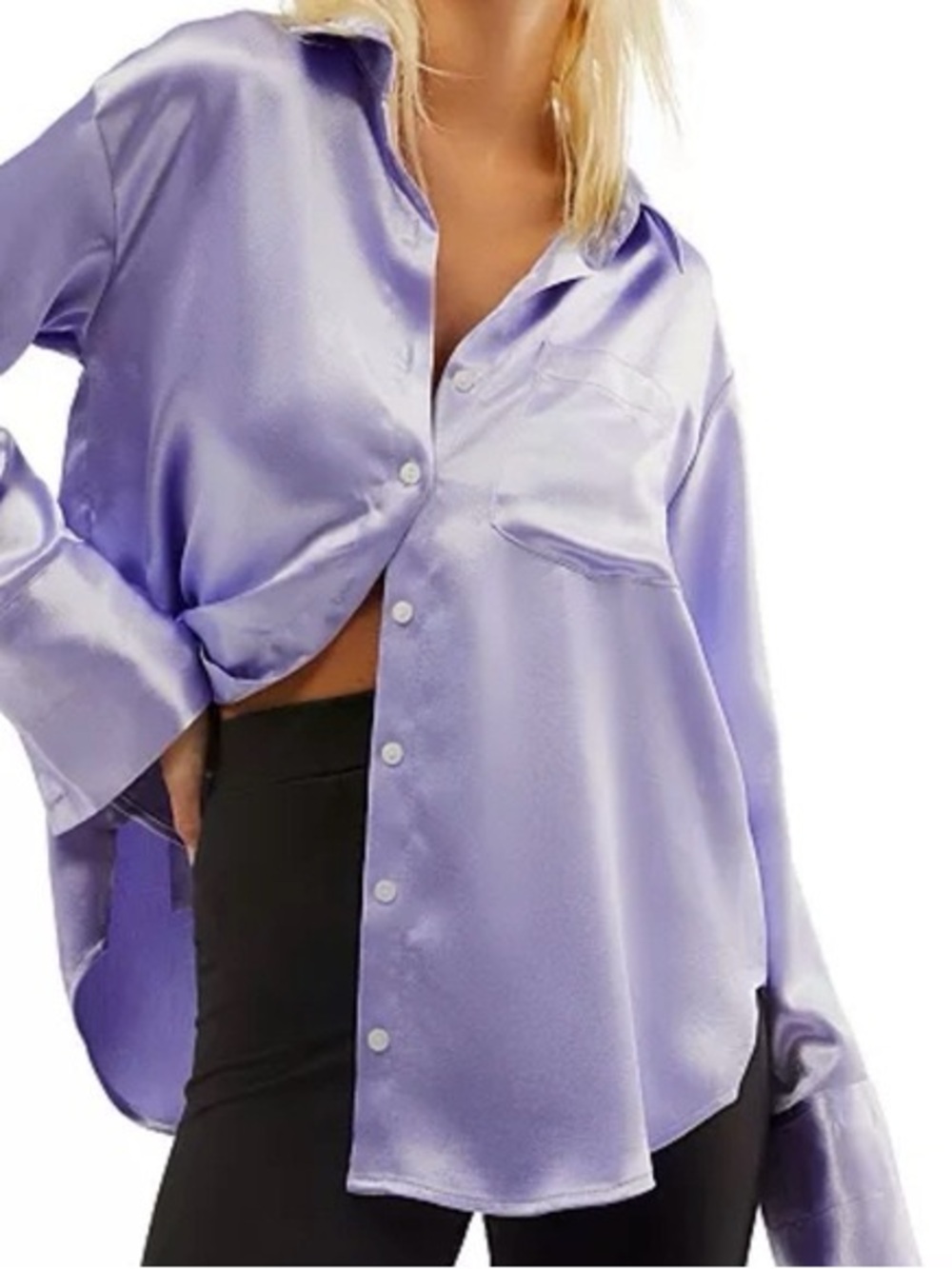 Free People Lavender Satin Button-Up Blouse